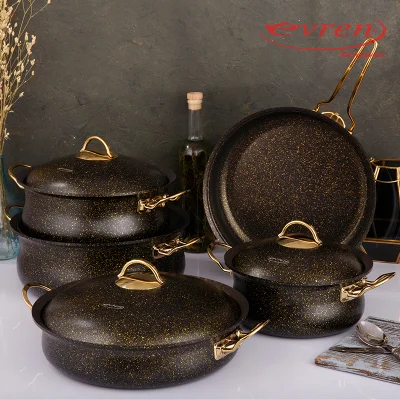 Evren 9 Parça Gold Stone Jupiter Güveç Set (Granit Kapak)